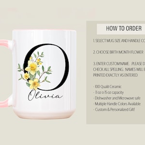 Custom Birth Flower Coffee Mug, Personalized June Birthflower Cup, Monogram Initial Name, Rose Birthday Mugs, Birth Month Gift, Mothers Day Bild 7