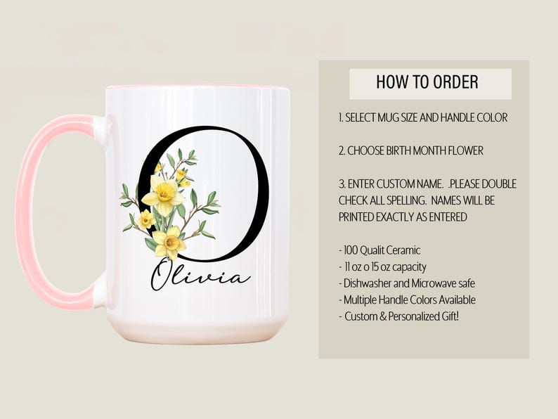 Custom Birth Flower Coffee Mug, Personalized June Birthflower Cup, Monogram Initial Name, Rose Birthday Mugs, Birth Month Gift, Mothers Day Bild 7
