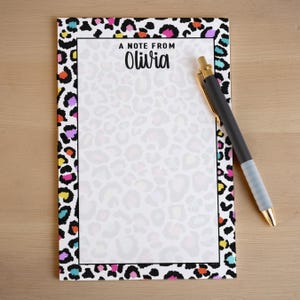Personalized Notepad, Custom Cheetah Print Name Notepads, Rainbow Aesthetic Women&#39;s Note Pad, Gifts for Her, Custom Stationery. Teacher Gift
