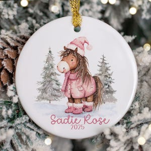 Personalized Girls Horse Ornament, Baby Girls Pink Pony Christmas Ornaments, Childrens Gift Ornament with Name, Kids Ornaments for Girls