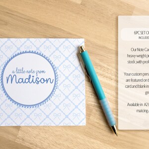 Personalized Stationery Set, Letter Writing Set, Writing Paper for Girls, Blue Coquette Bow Notebook, Notepads, Notecard Set, with Envelopes 画像 7