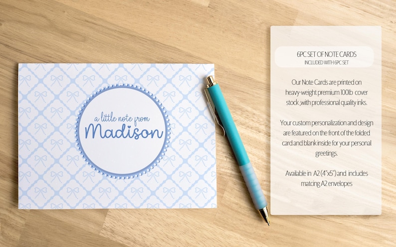 Personalized Stationery Set, Letter Writing Set, Writing Paper for Girls, Blue Coquette Bow Notebook, Notepads, Notecard Set, with Envelopes 画像 7