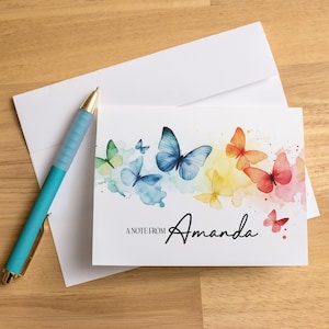 Personalized Note Cards With Name, Set of Rainbow Butterfly Stationery ...