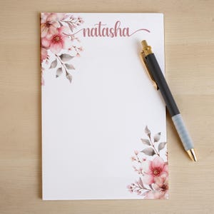 Personalized  Notepad, Custom Boho Flower Name Notepads, Pink Floral Note Pad, Custom Stationery,  Gifts for Her, Appreciation Gifts