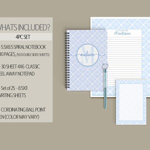 Personalized Stationery Set, Letter Writing Set, Writing Paper for Girls, Blue Coquette Bow Notebook, Notepads, Notecard Set, with Envelopes 4pc Stationery Set