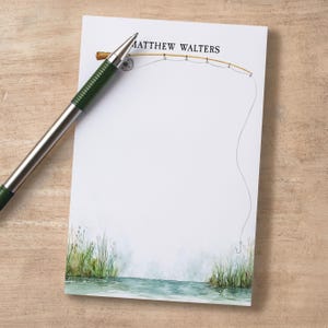 Personalized Fishing Notepad, Custom Name Notepads, Men's Stationery, Fishing Pole Note Pad Father's Day Gift, 1st Anniversary Gifts for him