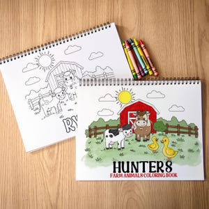 Personalized Farm Coloring Book, Custom Kids Animals Coloring Books With Name, Stocking Stuffers, Party Favor gift, Boys & Girls Color Book image 1