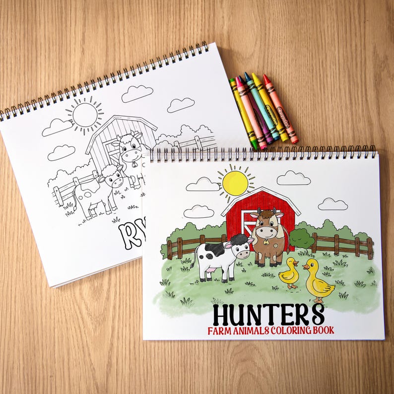 Personalized Farm Coloring Book, Custom Kids Animals Coloring Books With Name, Stocking Stuffers, Party Favor gift, Boys & Girls Color Book image 1