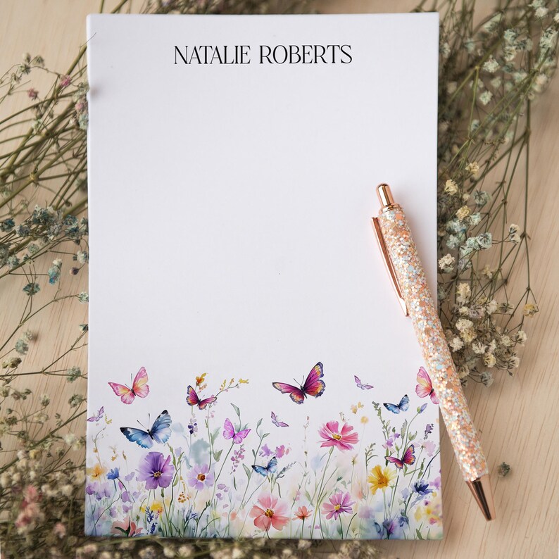 Personalized Butterfly Notepad, Custom Name Notepads, Floral ...