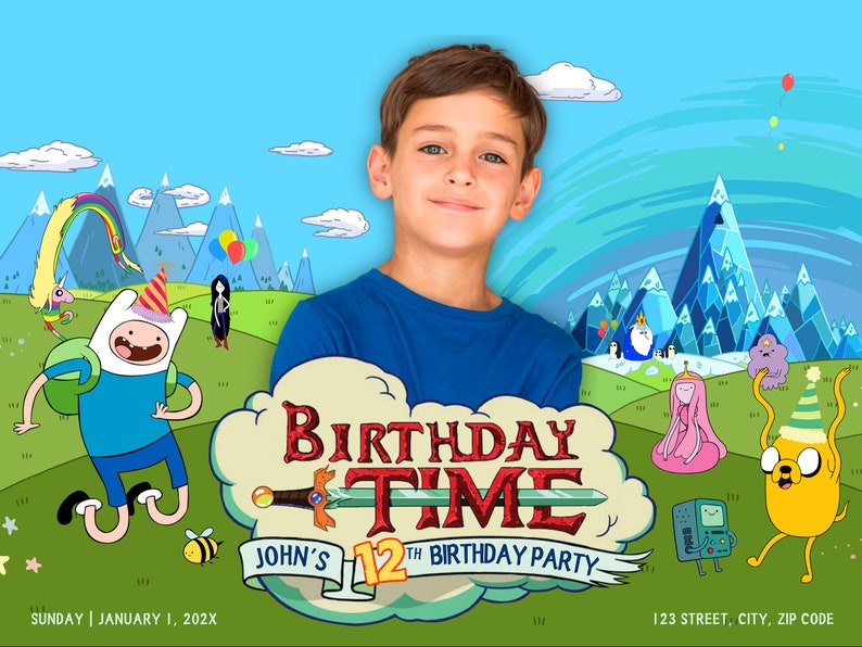 Adventure Time Editable Birthday Banner Tarpaulin Canva Template 3x4 Ft