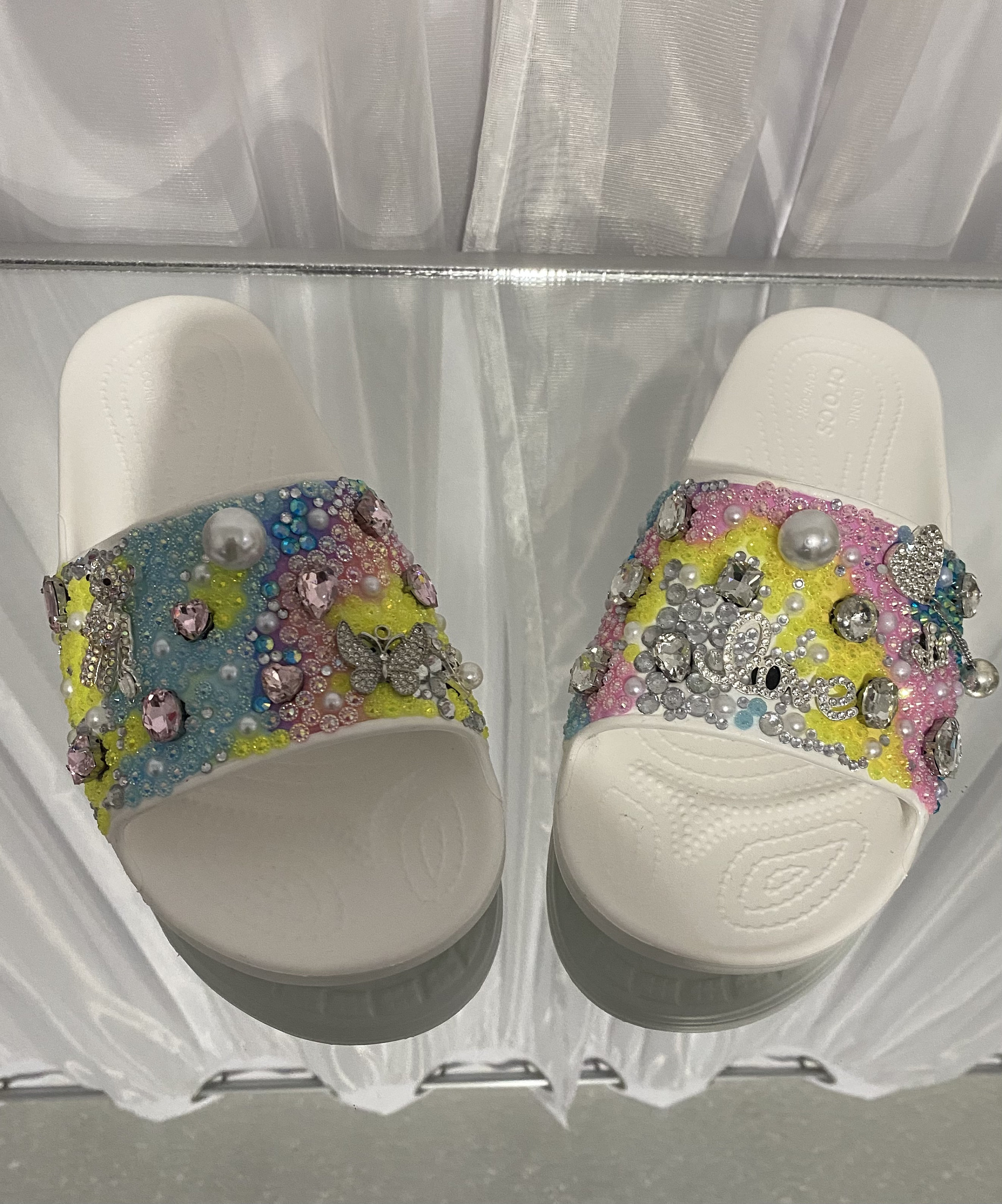 tie dye bling slides