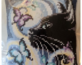 Vervaco Embroidery DIY Kit Black Cat with Butterflies Cross Stitch Sealed 16x16