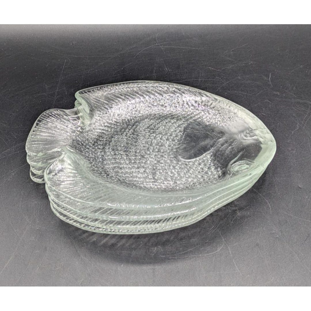 Arcoroc Clear Pressed Glass Fish Shaped Bread and Butter Plates Set of ...