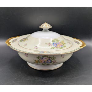 Meito China Round Covered Vegetable Serving Bowl Atwater Floral Gold Gilt 10&quot;