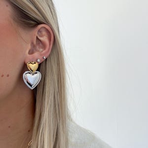 Boucles d&#39;oreilles bicolores double coeur