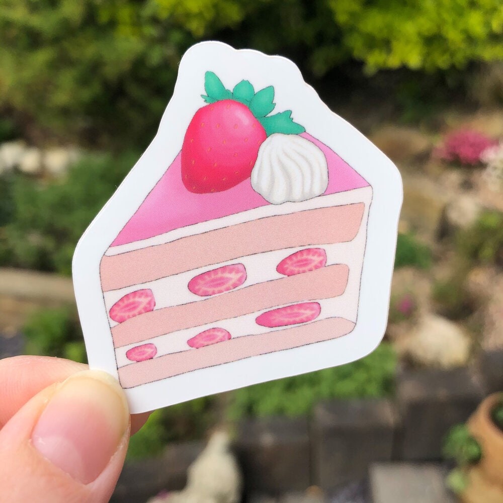 Strawberry Cake Sticker Handmade Vinyl Sticker Kawaii Etsy UK