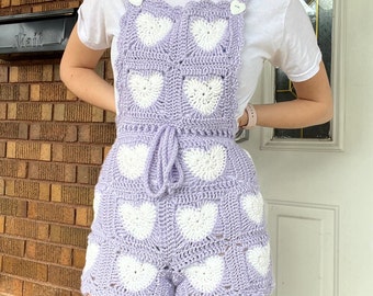 Crochet Lavender Heart Overalls