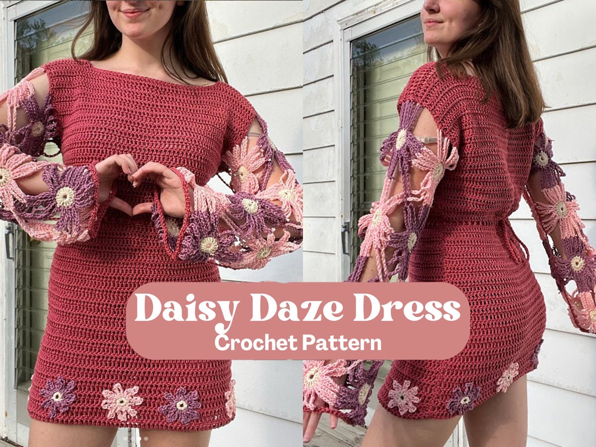 Crochet Dress Women PATTERN/Short Beach Flower Dress Crochet  Pattern/Cover-up Lace Mini Dress/Instant PDF Download