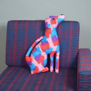 Pink Disco Dog - stuffed animal Sitting Dog -  Cotton and recycled filling