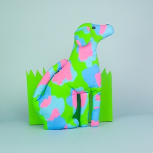Green Disco Dog - stuffed animal Sitting Dog -  Cotton and recycled filling