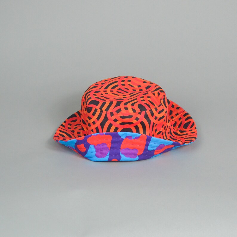 Fire Disco Bucket Hat reversible 90s style patterned hat colorful print image 4