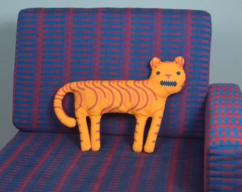 Orange Squiggle Tiny Tiger - stuffed animal Cat -  Cotton and recycled filling