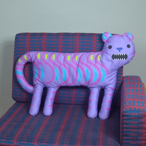 Violet Squiggle Tiger - stuffed animal Cat -  Cotton and recycled filling