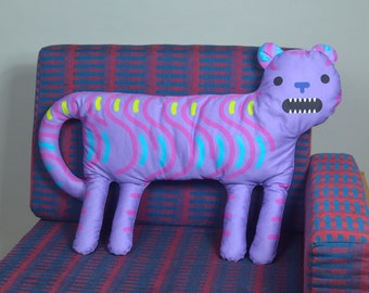 Violet Squiggle Tiger - stuffed animal Cat -  Cotton and recycled filling