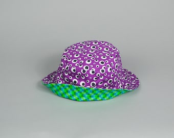 Checker Eye Bucket Hat - reversible -90s style patterned hat - colorful print