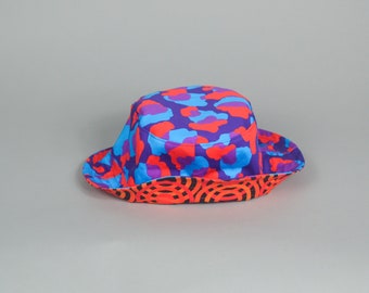 Fire Disco Bucket Hat - reversible -90s style patterned hat - colorful print