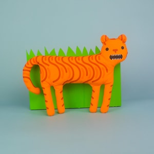 Orange Squiggle Tiny Tiger - stuffed animal Cat -  Cotton and recycled filling