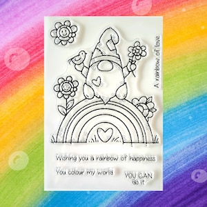 Tampons transparents Tampon de printemps de Pâques Tampon arc-en-ciel avec nain Tampons transparents Tampon de printemps Tampon de fleurs Scrapbooking Carte Craft