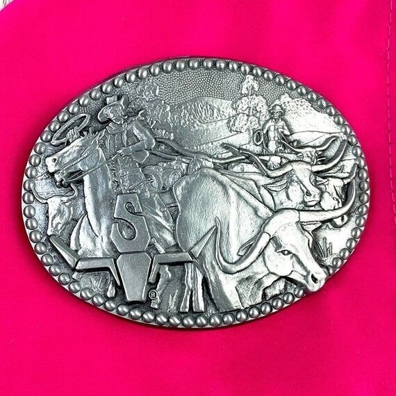 vintage belt buckle cattle Gem