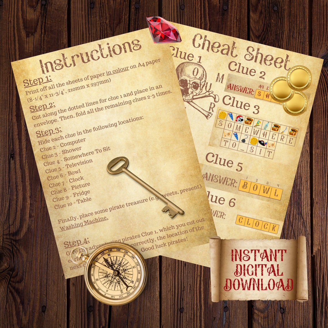indoor pirate treasure hunt for kids printable puzzle activity etsy