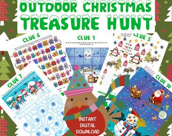 Outdoor Christmas Treasure Hunt For Kids Printable Puzzle Activity Clues Garden Backyard Party Children 8-12 Winter Scavenger Game