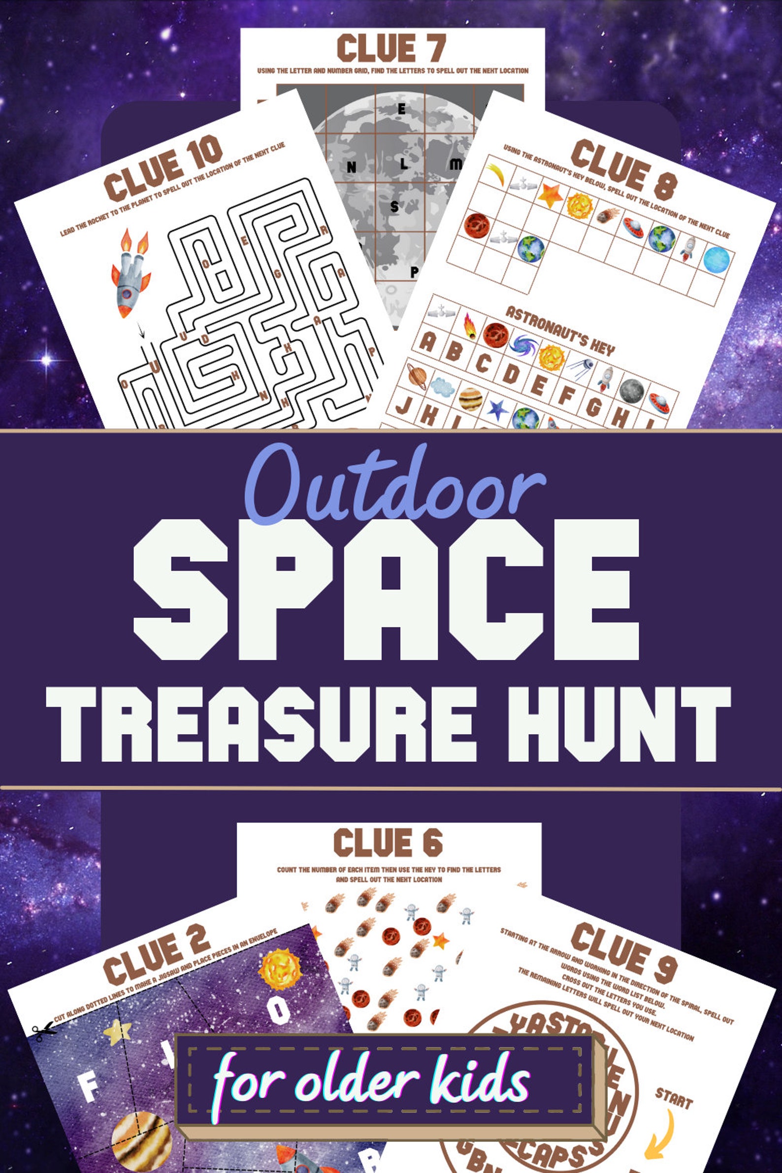 Outdoor Space Treasure Hunt for Kids Printable Astronaut Themed Puzzle ...