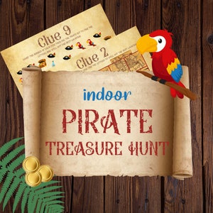 Printable Indoor Pirate Treasure Hunt For Kids Themed Puzzle Activity Clues Birthday Party Children 8-12 Summer Scavenger Game