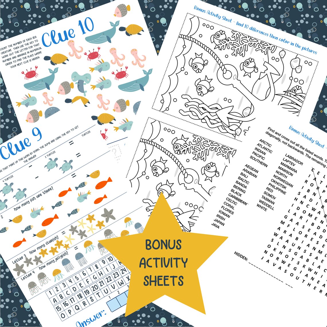 Outdoor Under the Sea Ocean Treasure Hunt Kids Printable Puzzle ...