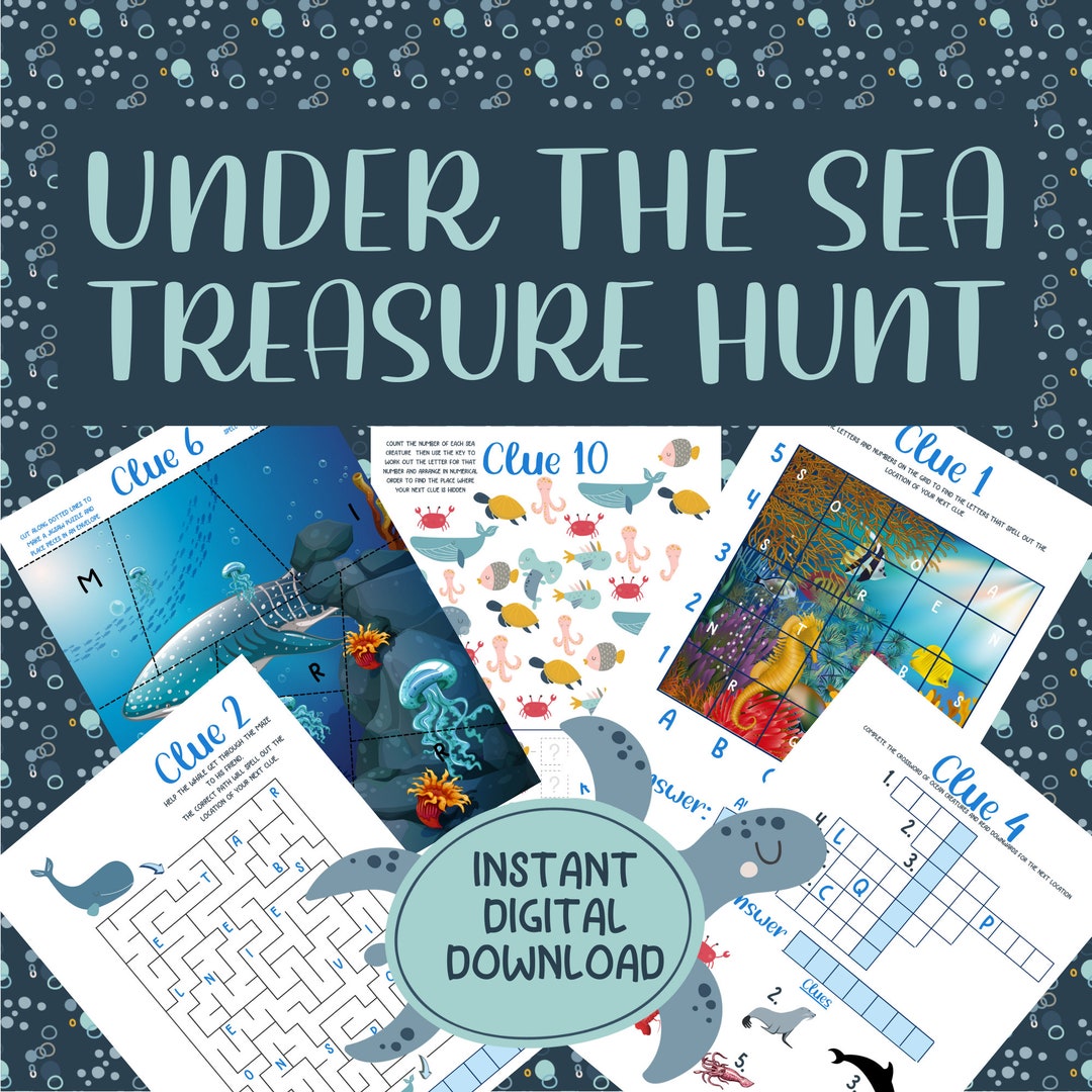 Outdoor Under the Sea Ocean Treasure Hunt Kids Printable Puzzle ...