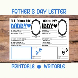 Imprimible Todo sobre mi papá Papa Daddy Pa Pappy Padrastro Carta Nota Ideas de regalos para el día del padre Escribible PDF Imprimir
