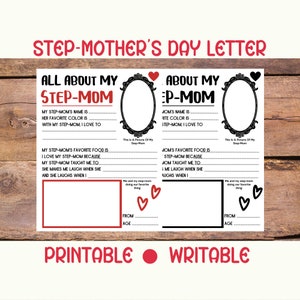 Printable All About My Mom Mommy Mum Stepmom Stepmum Mamma Mummy Letter Note Mother&#39;s Day Gift Ideas Writable PDF Print
