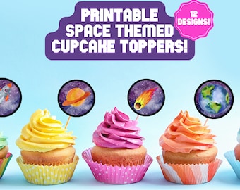 Printable Space Cupcake Cake Toppers Astronaut Galaxy Planets Centerpiece Digital Download