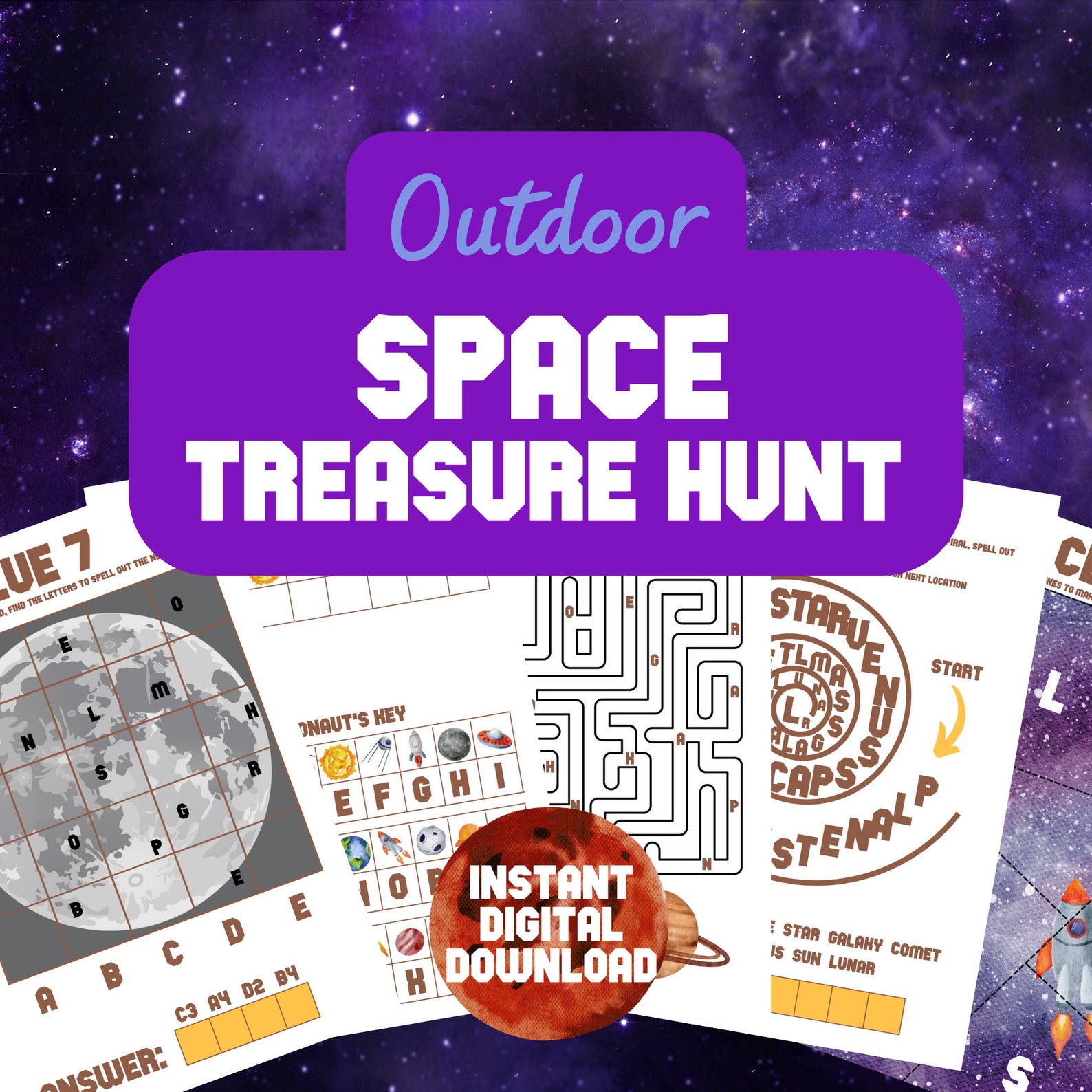 Outdoor Space Treasure Hunt for Kids Printable Astronaut Themed Puzzle ...