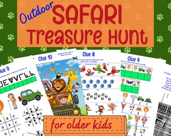 Outdoor Safari Treasure Hunt Clues For Kids Printable Puzzle Activity Garden Backyard Birthday Party Children 8-12 Summer Scavenger Game
