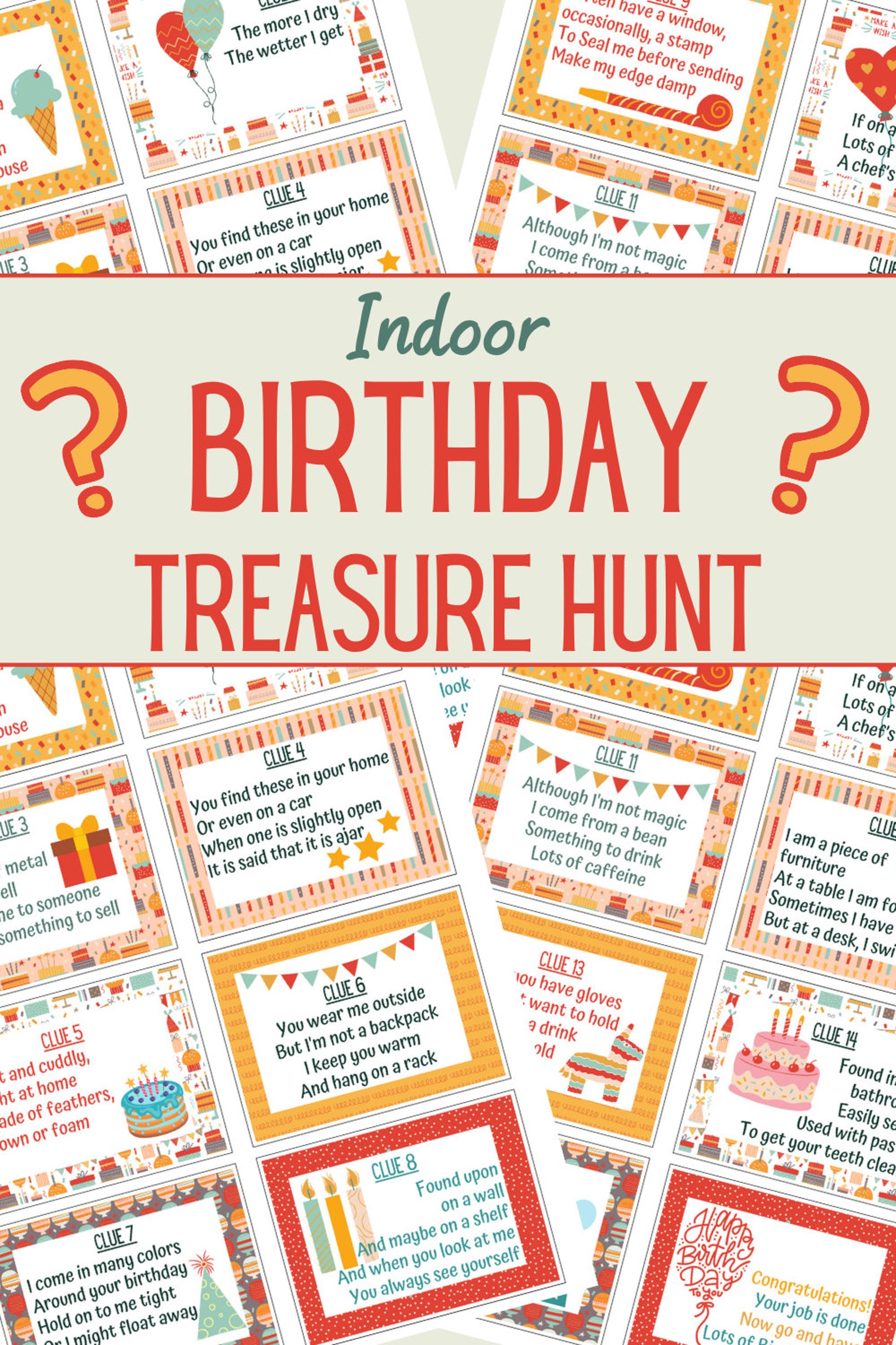 Printable Treasure Hunt Clues Cards for Kids Puzzle Activity at Home Birthday Party Children 8 ...