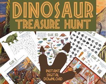 子供向けの屋内恐竜宝探し、印刷可能なパズルアクティビティ、自宅での誕生日パーティーのヒント、8～12歳の子供向けの夏の宝探しゲーム