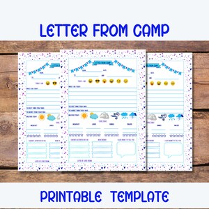 Cartão postal azul colorido para impressão com letras graváveis para acampamento de verão para crianças e pais