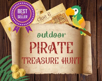 Búsqueda del tesoro pirata al aire libre Pistas del tesoro para niños Actividad de rompecabezas imprimible Jardín Patio trasero Fiesta de cumpleaños Niños 8-12 Juego de verano