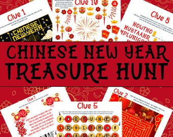 Indoor Chinese Lunar New Year Treasure Hunt For Kids Printable Puzzle Activity Clues Home Party Children 8-12  Scavenger Game