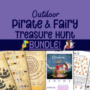 Outdoor Pirate and Fairy Treasure Hunt Bundle For Kids Printable Puzzle Activity Clue Garden Backyard Birthday Party Children Scavenger Game